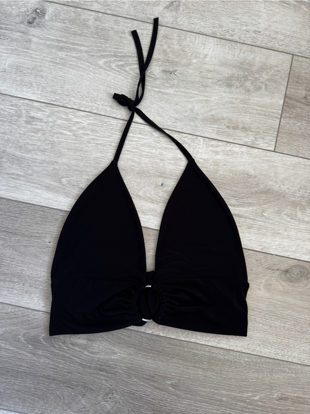 Nasty Gal Black Halter Crop Top with Silver Front Ring